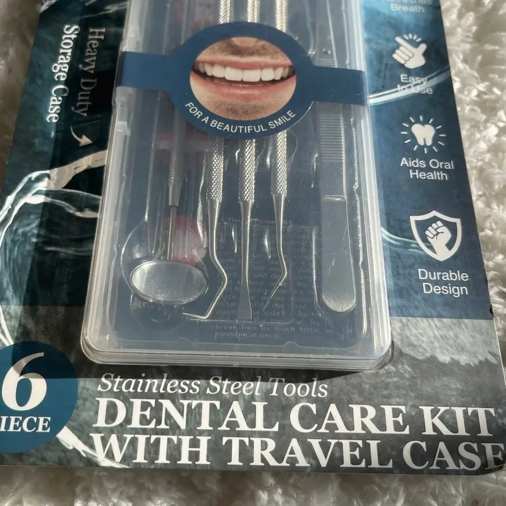Manthm Stainless Steel Dental Tools Kit 6 Piece With Travel Case Oral Care NEW